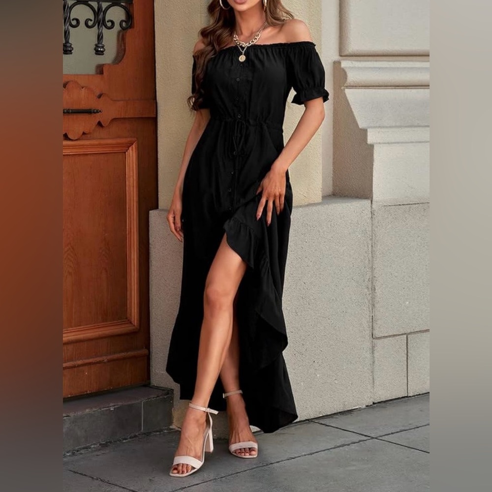 Off The Shoulder Beautiful Black Dress, High Low, XS